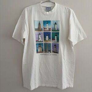 Vintage All Sport Lighthouses of Maine Graphic T-Shirt White XL Made in USA
